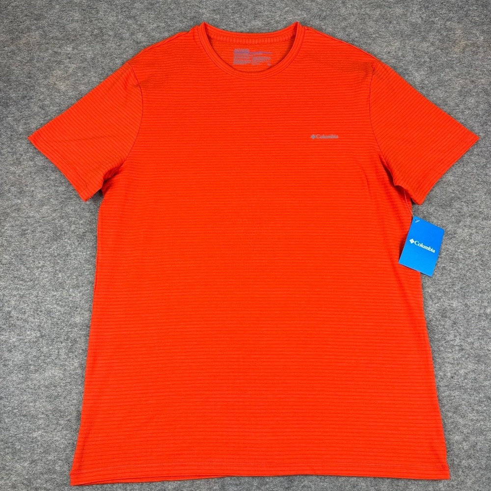 Columbia T-Shirt Tee Striped Cotton Polyester Stretch Orange Mens XL